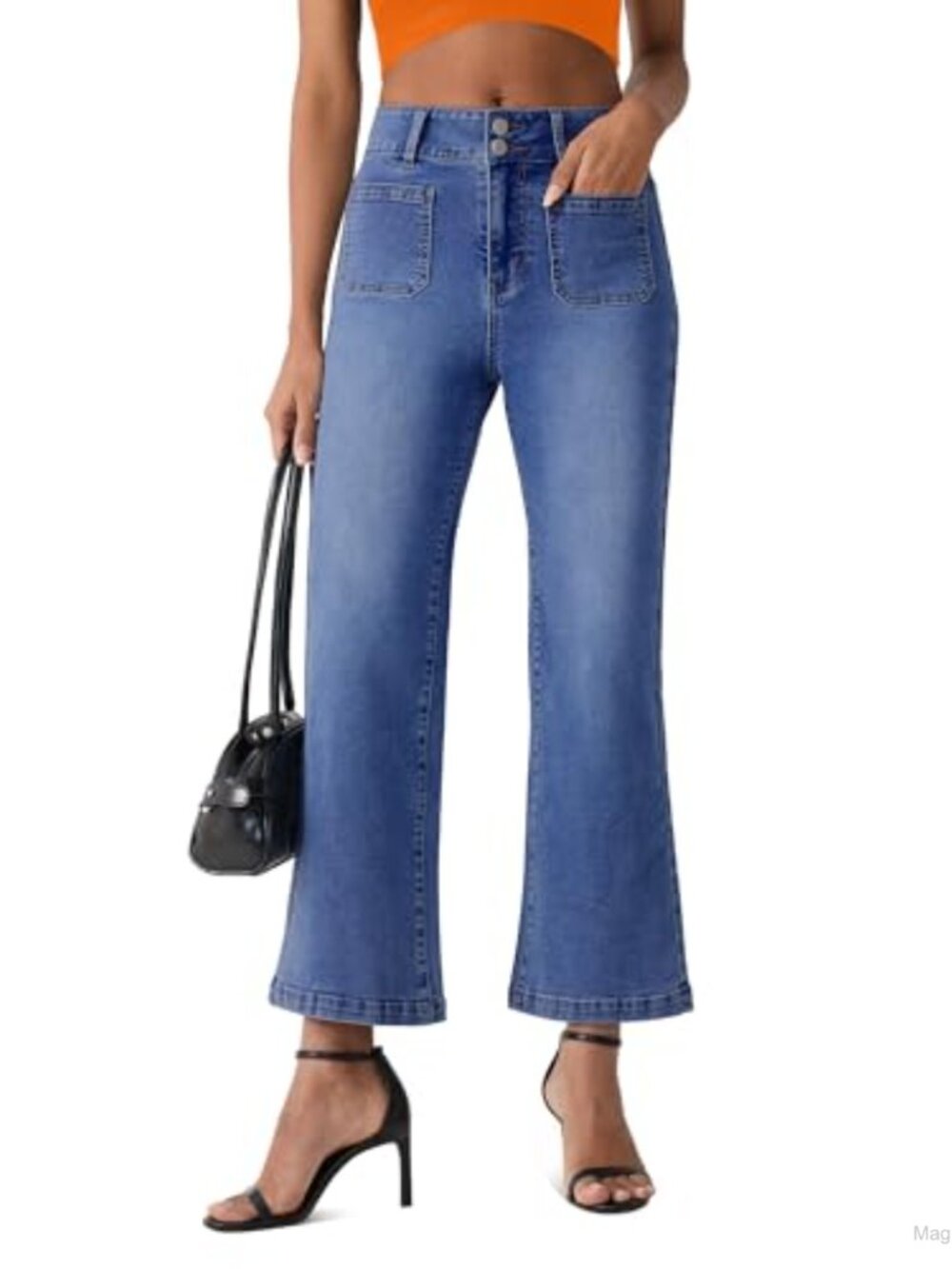 High Waisted Cropped Flare Jeans Wide Leg Stretch Denim Pants